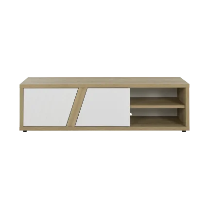 Meuble TV décor bois et blanc 2 portes