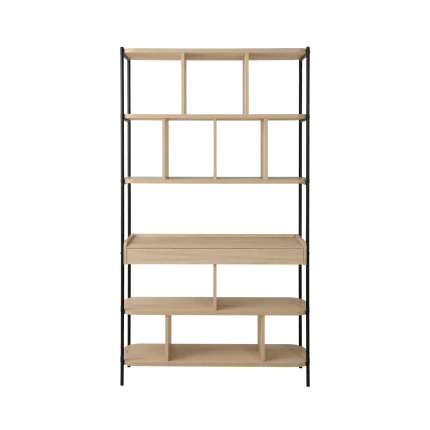 Bibliothèque décor bois pieds métal avec tiroir